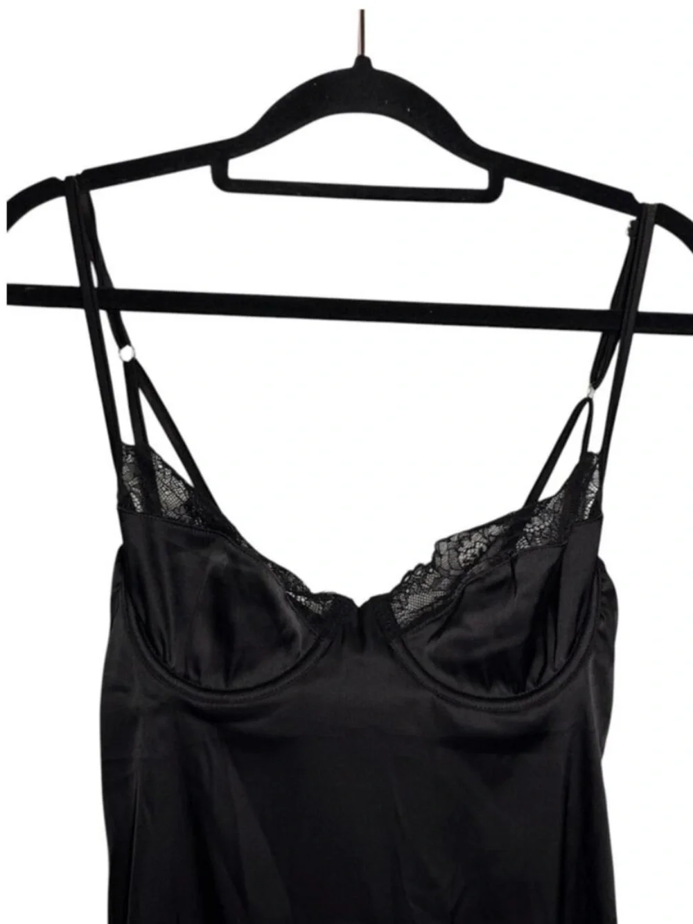 Kat the Label NWT Black Satin Lingerie Lace Trim Sienna Slip Dress XS
